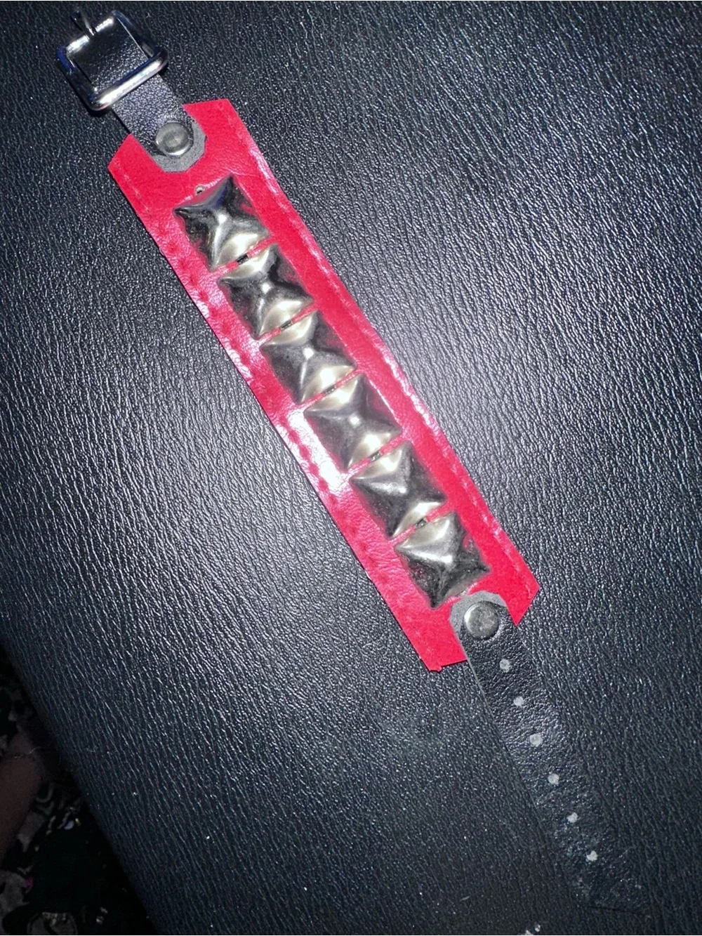 Ov Lvst Red Leather Pyramid Studded Cuff Bracelet NWT Punk Goth Streetwear